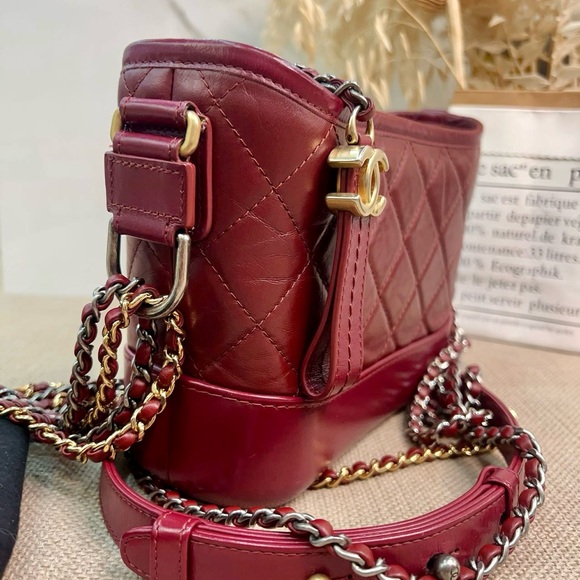 Chanel Aged Calfskin Quilted Small Gabrielle Hobo Burgundy - Picture 2 of 8